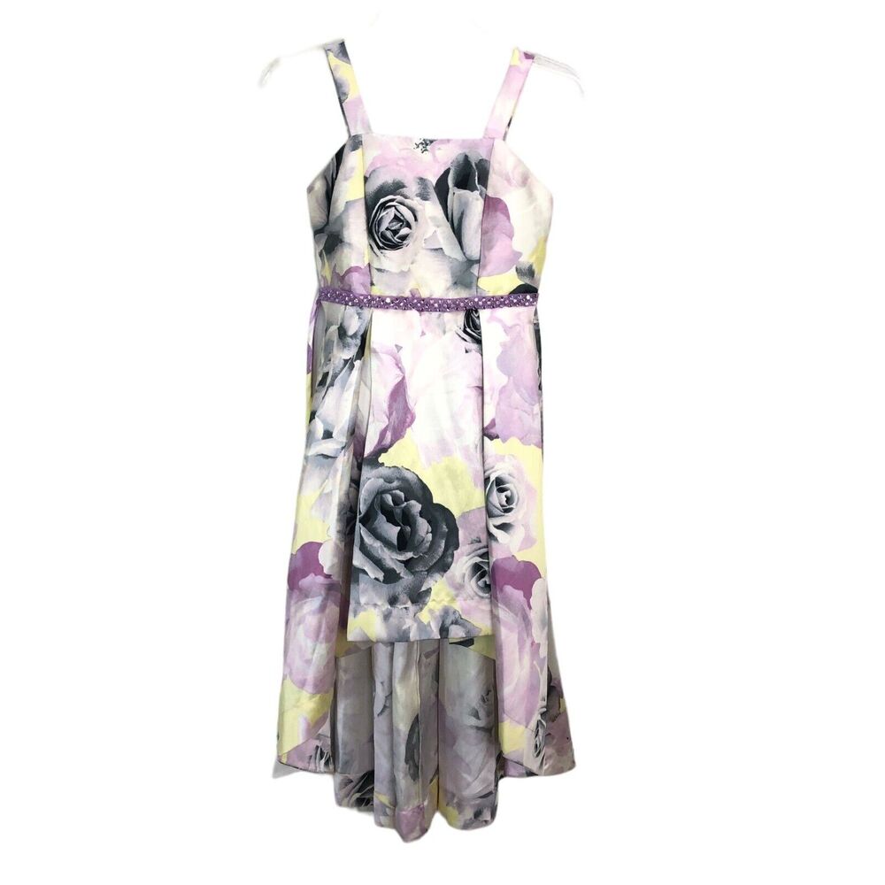 Speechless Girls High Low Fit Flare Satin Dress Special Occasion Lavender Floral